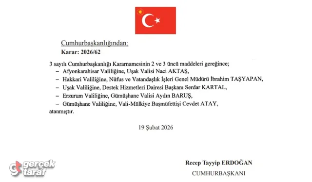 Beş İlin Valisi Değişti: Afyonkarahisar, Hakkari, Uşak, Erzurum ve Gümüşhane'ye Yeni Atamalar