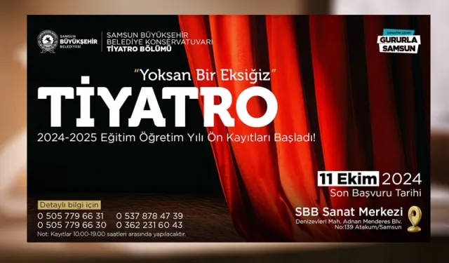 Samsun Büyükşehir Belediyesi Tiyatro Kurslarına Başvurular Başladı