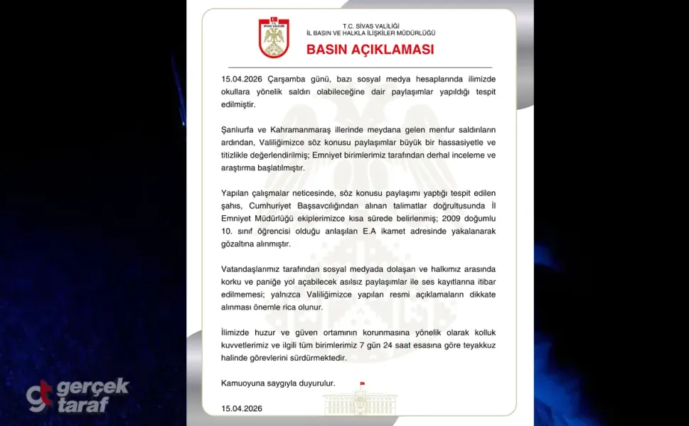 Sivas’ta okul saldırısı paylaşımı yapan 10. sınıf öğrencisi yakalandı