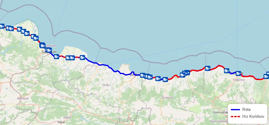 Karadeniz Sahil Yolu Radar Hız Koridoru