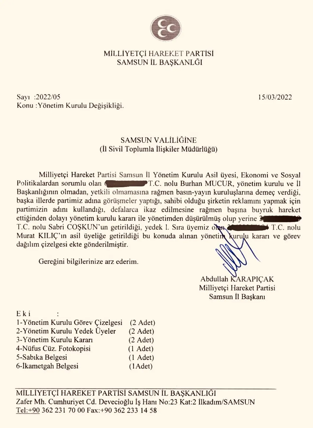 Burhan Mucur'un Yönetimden Çıkarılması