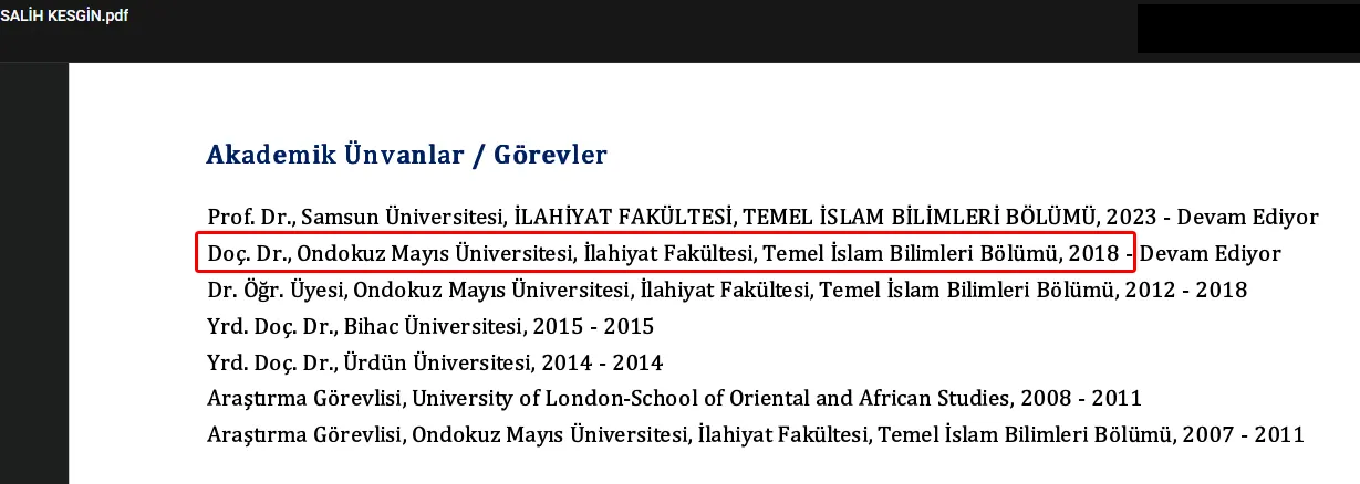 Salih Kesgin Doçent Tarihi